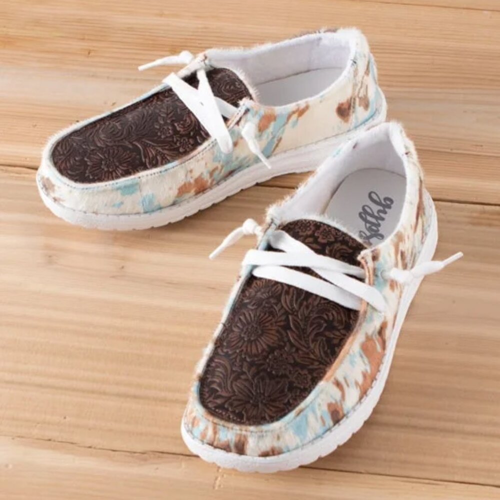 Gypsy Jazz Women's Multicolor Canvas Slip-On Shoes with Brown Embossed Toe